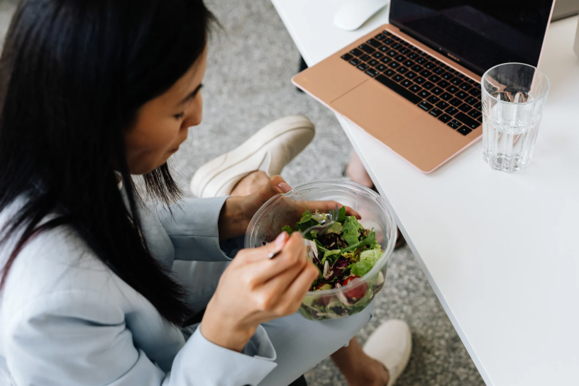 Close-up of a woman eating healthily